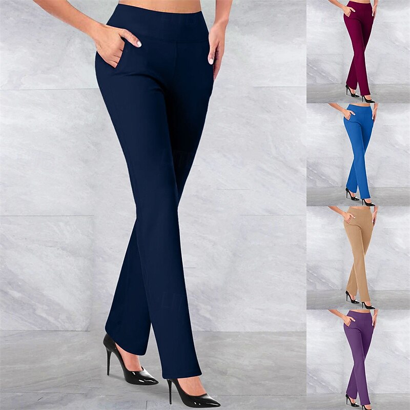 Women's Wide Leg Slacks Streetwear Casual Full Length High Rise Plain Elastic Waist Comfortable Street Holiday Daily Wear Deep Purple Azure Navy Black Fall Regular Fit