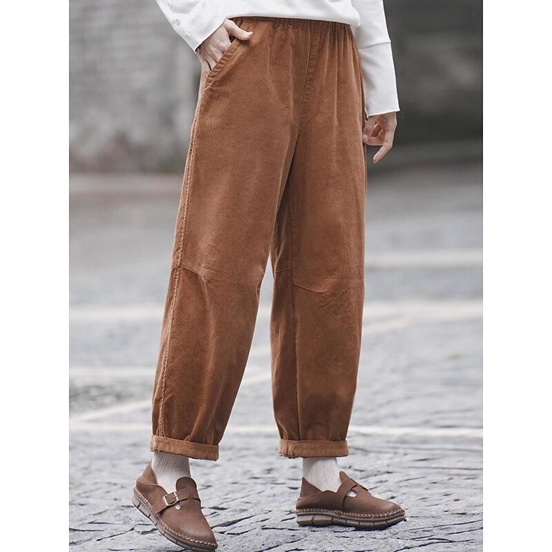 Women's Sweatpants Chinos Vacation Vintage Basic Full Length High Waist Plain Pocket Elastic Waistband Comfy Soft Comfortable Micro-elastic Outdoor Vacation Street Khaki Dark Blue Beige Coffee Spring