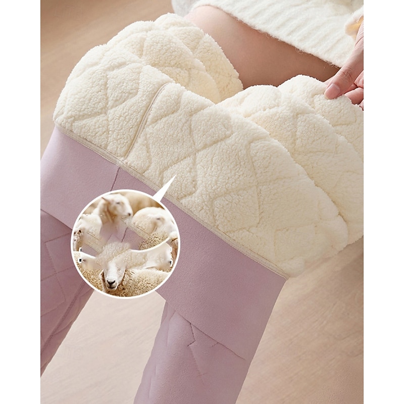 Women's Leggings Cozy Fleece Lined Cozy Leggings Casual Full Length Mid Waist Plain Elastic Waist Thermal Warm Stretchy Vacation Holiday Dark-Gray Violet Black Pink Winter Regular Fit2