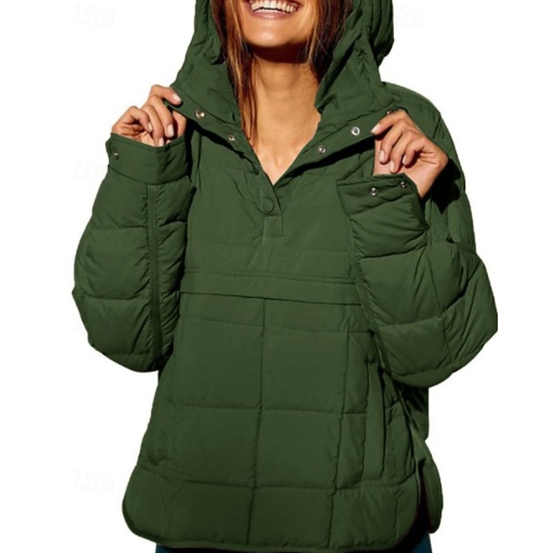 Women's Pullover Hoodie Sweatshirt Plain Casual Long Sleeve Hooded Regular Tops Street Holiday Going out Buttons Black Dark Green Fuchsia Orange Army Green Fall Winter