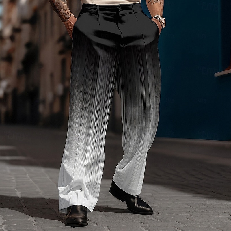 Men's Ombre Dress Pants Mid Waist Business Casual Formal Outdoor Dailywear Zipper Pocket Straight Leg Trousers Summer Spring Fall 3D Print Black Wine Blue