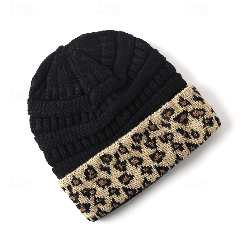 Women's Slouchy Beanie Hat Home Daily Holiday Leopard Print Acrylic Fibers Casual Common Warm 1 PC2