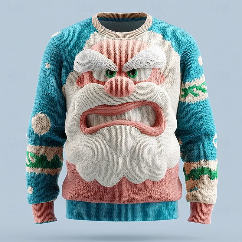 Ugly Christmas Sweater Men's Santa Claus 3D Print 3D Cartoon Pullover Sweater Jumper Knitwear Crewneck Casual Vacation Daily Knitting Keep Warm Long Sleeve Spring Fall Winter Red -1 Red -2 Green3