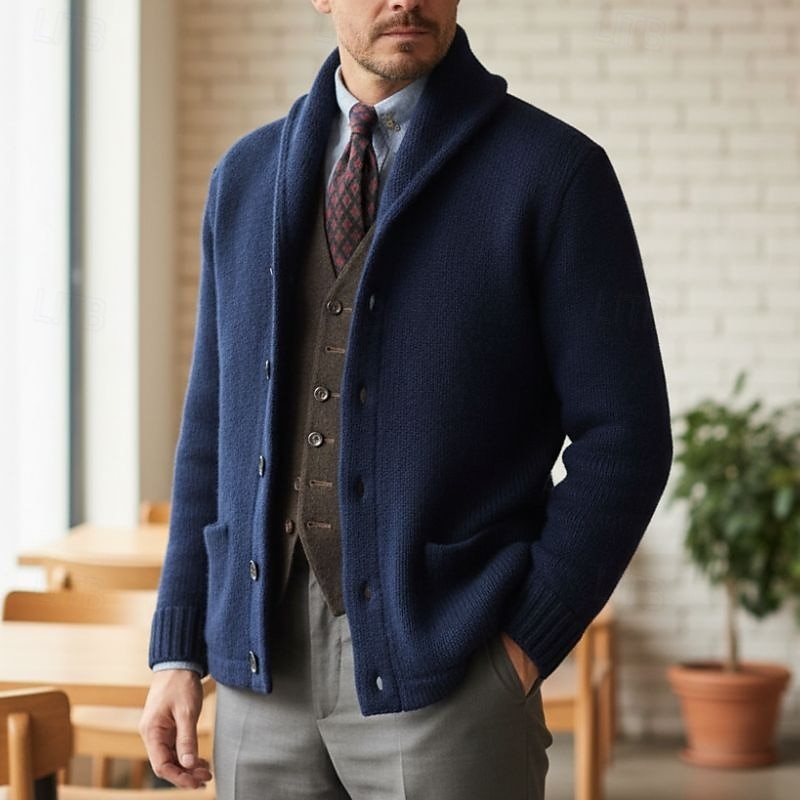 Men's Sweater Cardigan Sweater Ribbed Knit Cropped Knitted V Neck Going out Weekend Clothing Apparel Winter Fall Black Army Green M L XL