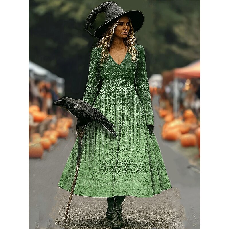 Women's Midi Dress A Line Dress Vacation Casual Daily Holiday Date Regular Fit Ombre Graphic Long Sleeve V Neck Blue Purple Orange Green Fall Winter3