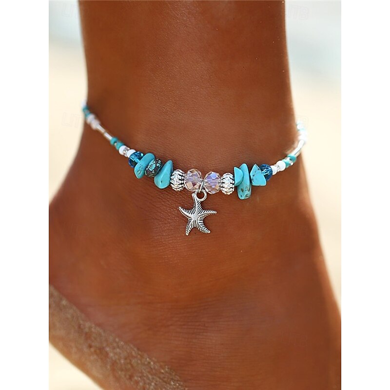 Women's Bohemian Beaded Anklet with Starfish Pendant, Adjustable Beach Foot Jewelry for Summer, Vacation and Parties2