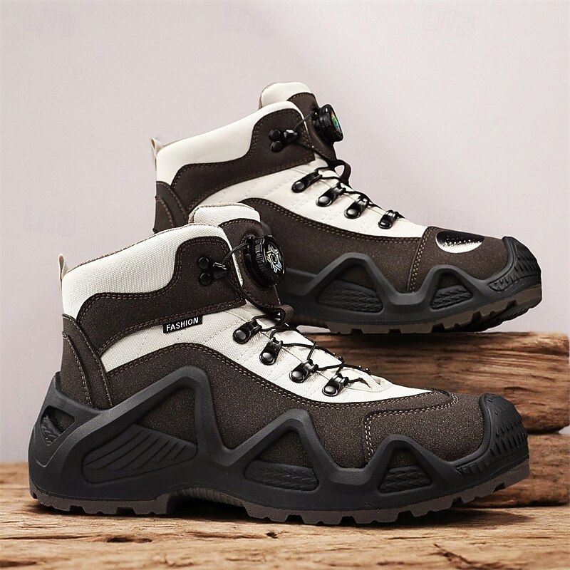 Men's High-Top Hiking Trekking Boots with Contrast Panels, Durable Lace-Up Design, Rugged Anti-Slip Outsole, Outdoor Adventure and Mountain Climbing Footwear2