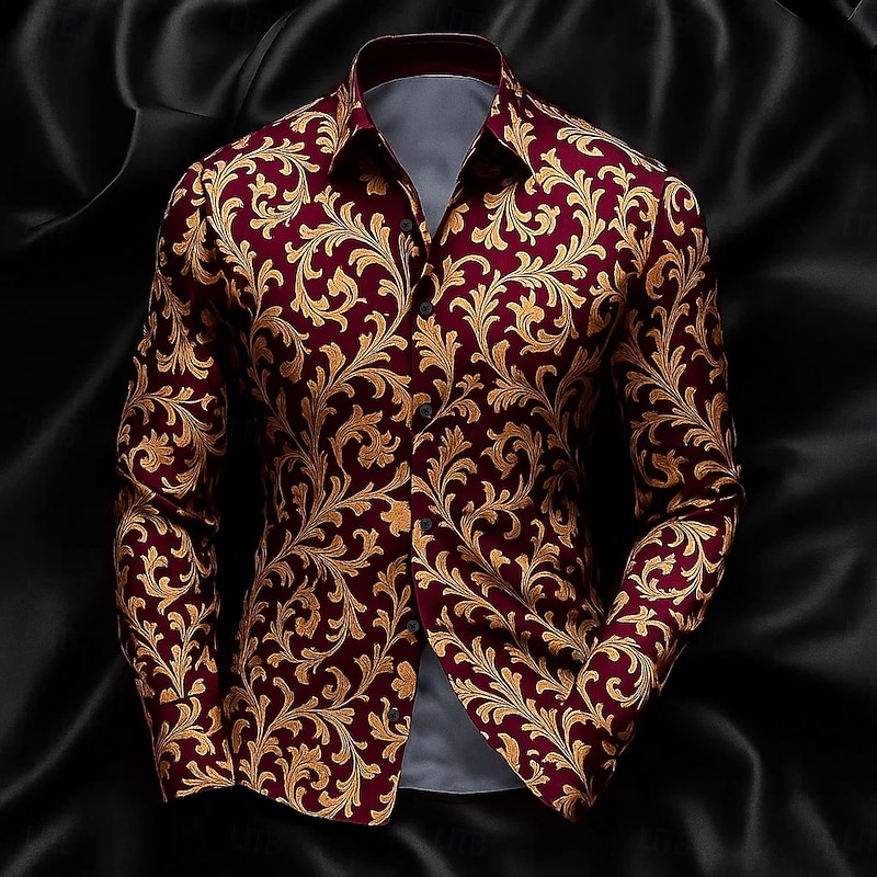 Men's Shirt Satin Shirt Striped Shirt Casual Shirt Button Up Shirt Paisley Formal Wedding Black Wine Blue Green Long Sleeve Collar Spring &  Fall All Seasons Clothing Apparel2