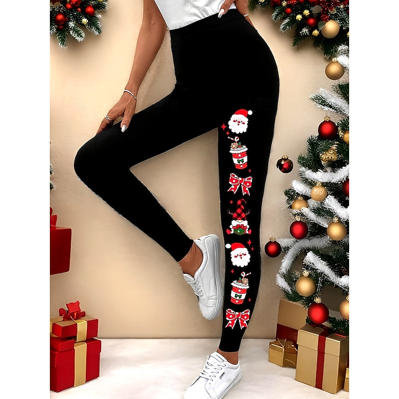 Women's Leggings Vacation Vintage Fashion Full Length High WaistPantsUgly Christmas Graphic Santa Claus Christmas Printing Soft Breathable High Elasticity Vacation Street Causal Black Fall Winter4