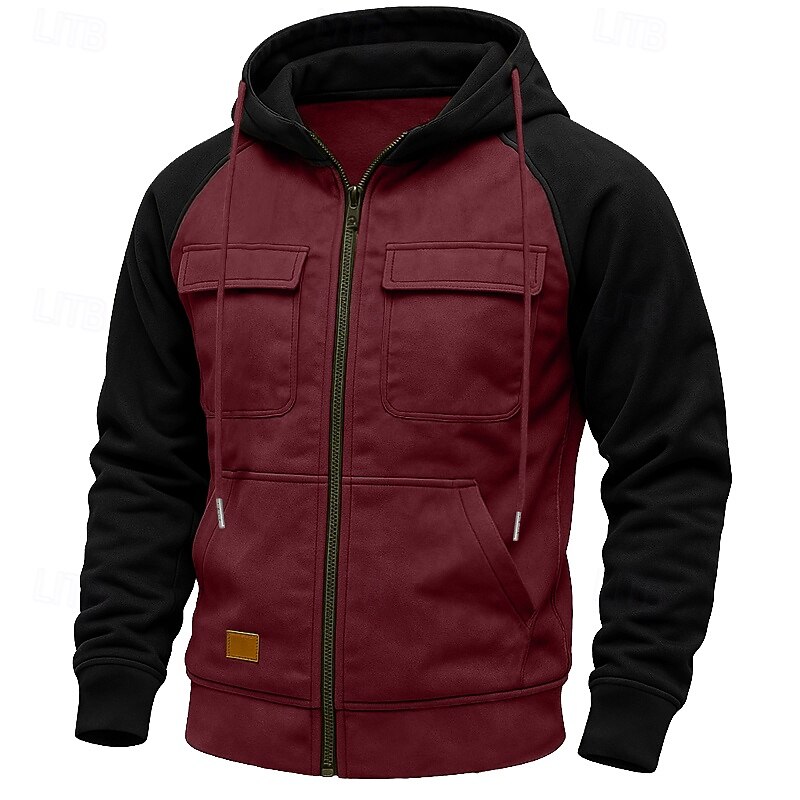 Men's Hoodie Full Zip Hoodie Fleece Hoodie Tactical Hoodie Black Pink Army Green Burgundy Blue Hooded Plain Zipper Sports & Outdoor Casual Daily Streetwear Cool Sportswear Spring &  Fall Clothing4