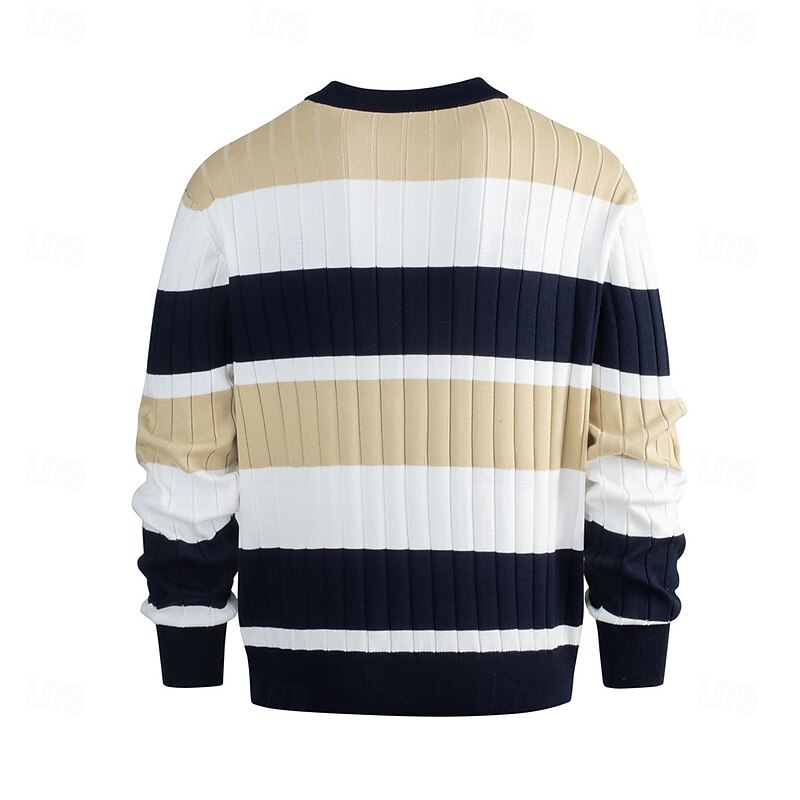 Men's Pullover Sweater Jumper Knit Sweater Ribbed Knit Regular Tops Knitted Color Block Crew Neck Fashion Basic Vacation Daily Wear Clothing Apparel Fall Winter Green Khaki S M L3