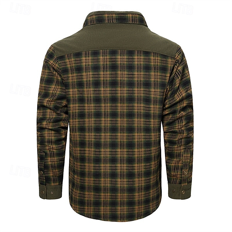 Men's Shirt Jacket Sherpa Jacket Shacket Vacation Daily Thermal Warm Pocket Fall Winter Plaid Fashion Classic Lapel Regular Black Red Dark Green Green Drak Red Jacket3