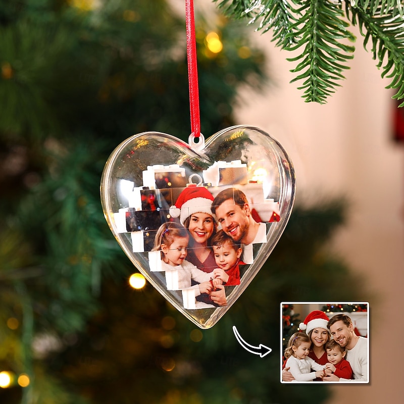 Personalized Photo Puzzle Christmas Ornament Custom Xmas Memory Photo Ball Hanging Pendant, Unique Keepsake Gift for Christmas Tree Decoration