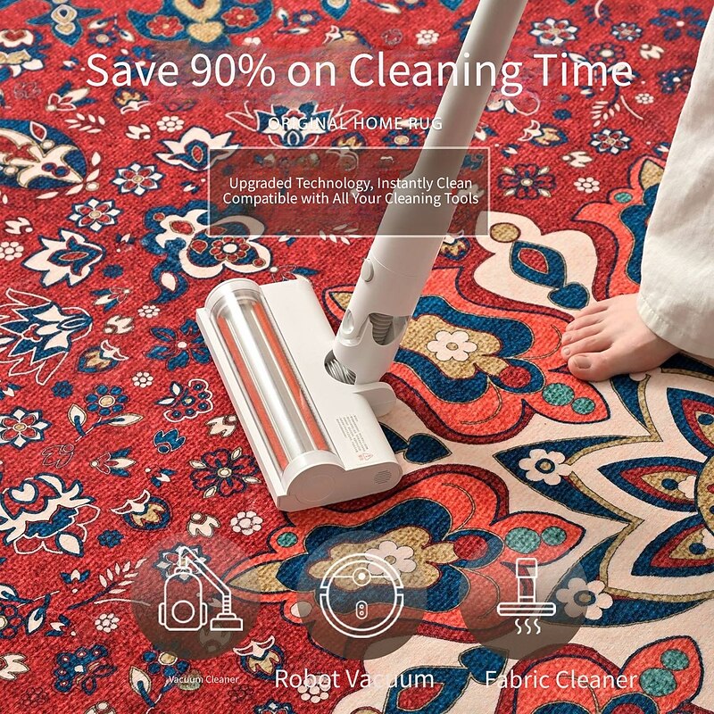 Persian Style Vintage Area Rug, Water-Resistant and Stain-Proof Carpet for Living Room or Bedroom, Large Full-Coverage Floor Mat, Distressed American Retro Design3