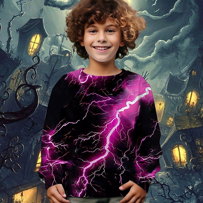 Halloween Boys' 3D Lightning Sweatshirt Long Sleeve Spring Fall Fashion Basic Kids 4-12 Years Crew Neck Outdoor Casual Daily Regular Fit2