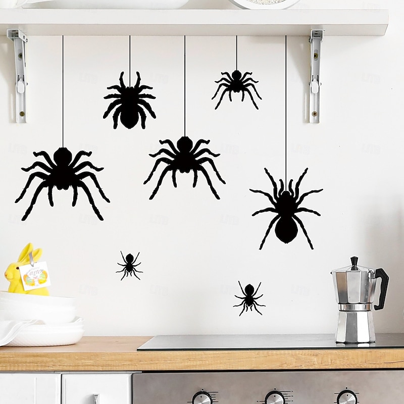 Halloween Funny Spider Wall Stickers, Creepy Spider Decals for Bedroom Living Room Store Window, Spooky Party Decoration