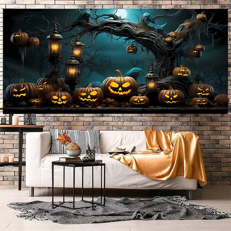 Halloween Tapestry Garage Door Cover Large Hanging Backdrop Pumpkin Tree Dark Punk Gothic Style Party Outdoor Shooting Backgrounds Yard Haunted House Home Decor2