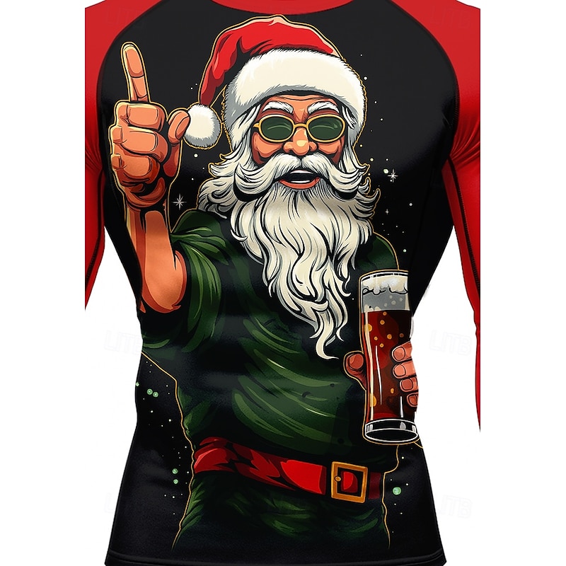 Christmas Men's Compression Shirt Running Shirt Long Sleeve Base Layer Quick Dry Compression Power Flex Moisture Wicking Gym Workout Active Training Exercise Sportswear Activewear Red Green3