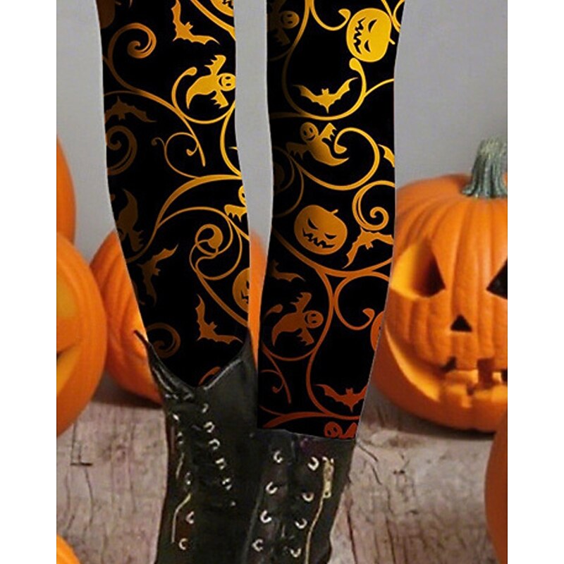 Women's Leggings Cozy Leggings Vacation Basic Casual Full Length High WaistPantsHalloween Pumpkin Printing Thermal Warm Comfortable High Elasticity Vacation Casual Daily Orange Fall Winter Slim Fit3