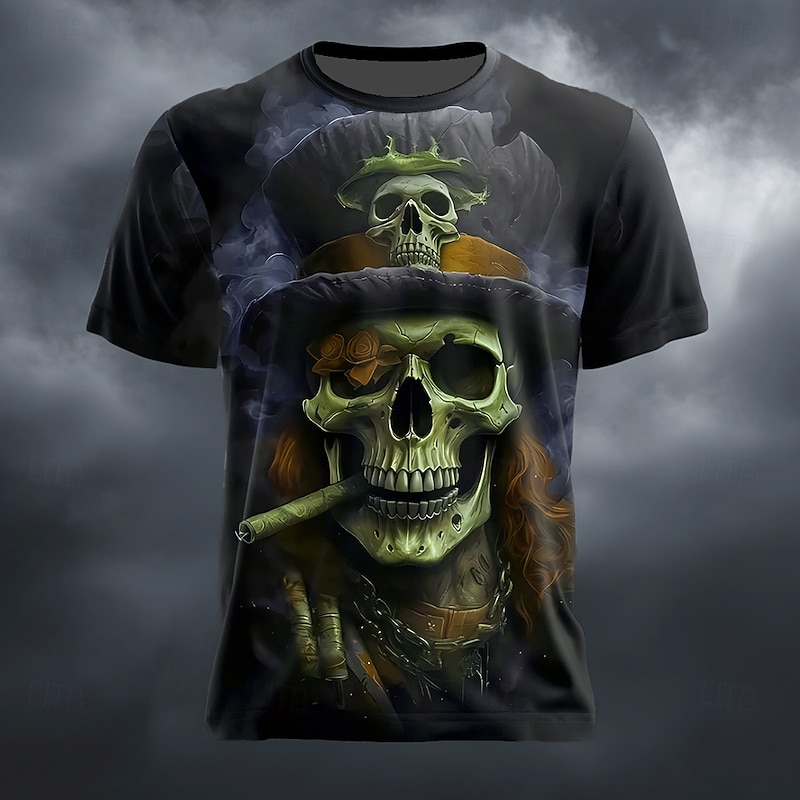 Halloween Men's Optical Illusion 3D Pirate T Shirt Short Sleeve T shirt 3D Print Crew Neck Shirt Exaggerated Designer Horror Party Street Holiday Red Blue Green Summer Spring All Seasons Clothing2