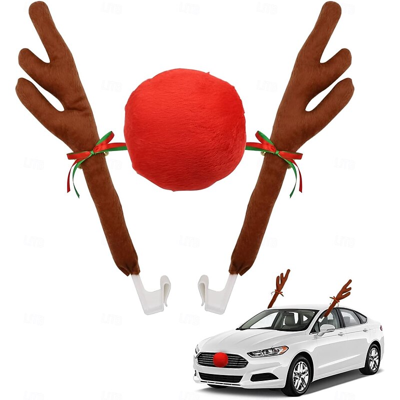 Christmas Car Reindeer Antlers & Nose Xmas Decorations Best for Window Roof-Top & Grille Rudolph Reindeer Kit - Auto Holiday Accessories Decoration Kit Also for SUV Van Truck4