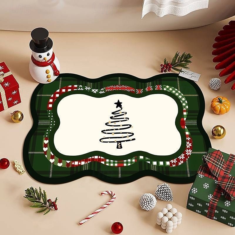 Christmas Diatom Mud Drain Mat, Kitchen Counter Protective Mat, Oil-Absorbent, Dirt-Resistant Home Decoration4