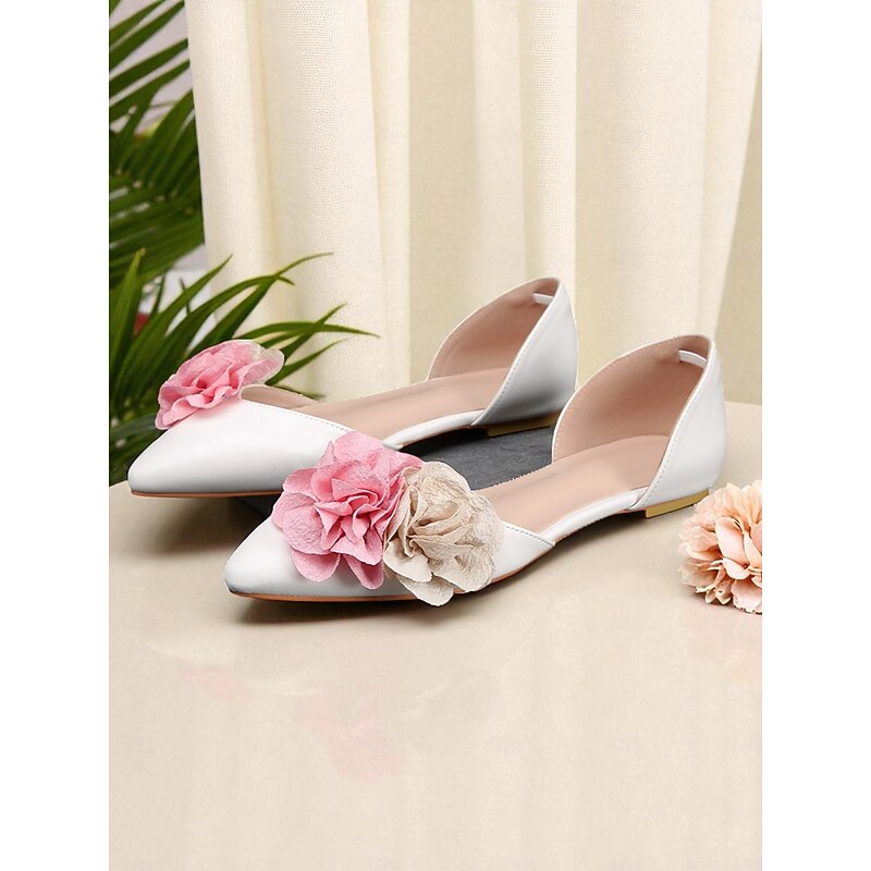 Women's White Wedding Flats with Pink and Beige Flower Decorations, Elegant Bridal Shoes for Brides and Bridesmaids4