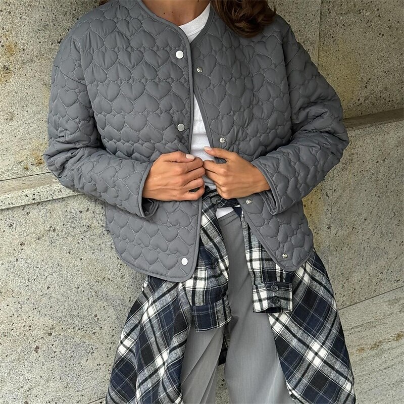 Women's Puffer Jacket Quilted Jacket Casual Jacket Waterproof Comfortable Pocket Buttons Fashion Casual Plain Vacation Street Casual Daily Wear Single Breasted Short Collarless Regular Fit Long Sleeve