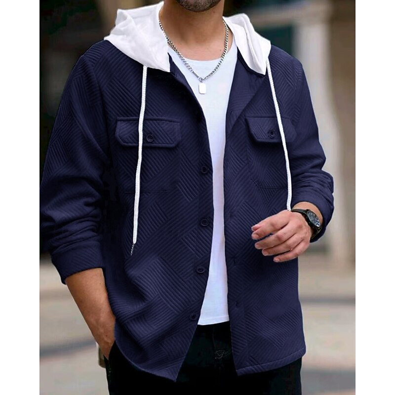 Men's Lightweight Jacket Casual Jacket Vacation Daily Breathable Pocket Spring Fall Plain Jacquard Fashion Classic Hooded Regular Black White Navy Blue Khaki Jacket4