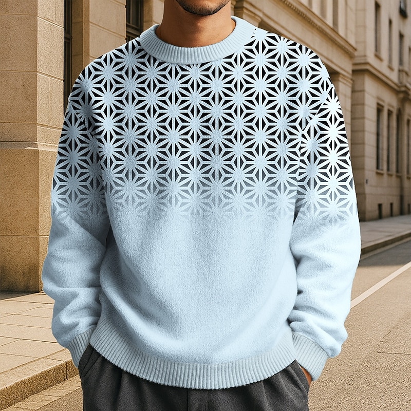 Men's Geometric Pullover Sweater Jumper Knitwear Crewneck Casual Vacation Daily 3D Print Knitting Keep Warm Long Sleeve Spring Fall Winter Black White Blue2