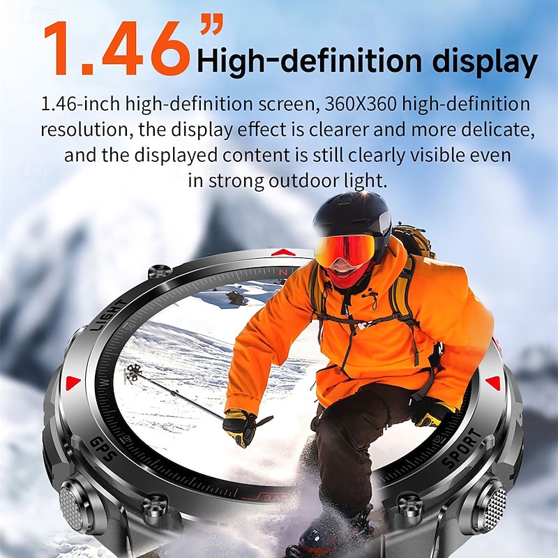 HT37 Smart Watch 1.46 inch Smartwatch Fitness Running Watch Bluetooth Pedometer Call Reminder Activity Tracker Compatible with Android iOS Men Long Standby Waterproof Media Control IP68 22mm Watch3