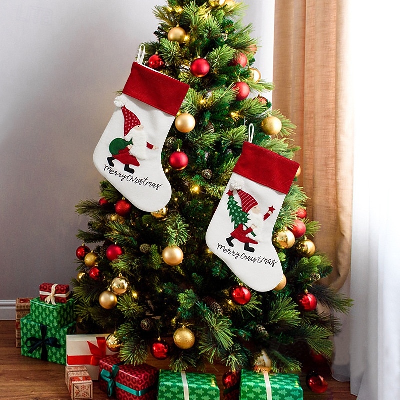 1 PC Christmas Stocking Candy Gift Bag For Kids Holiday Party Decoration Santa Claus Tree Hanging Ornament Christmas Candy Holder Present Pouch2