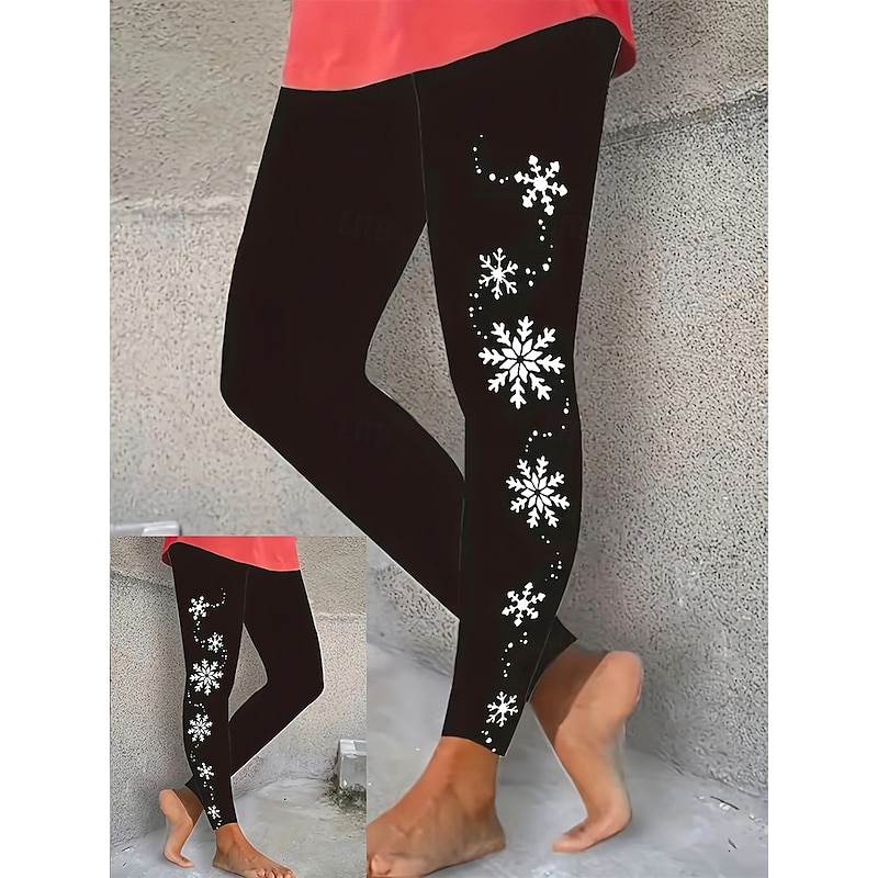 Women's Leggings Vacation Vintage Fashion Full Length High WaistPantsUgly Christmas Graphic Snowflake Christmas Printing Soft Breathable Stretchy Outdoor Vacation Street Black Fall Winter Slim Fit