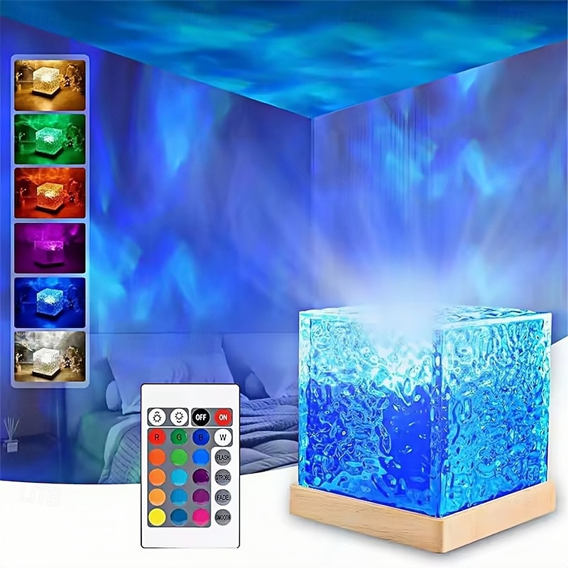 Ocean Wave Projector Light 16 Colors Midnight Aura Aurora Glow Lamp Home Office Bar Restaurant Underwater Projector Night Light USB  1PC