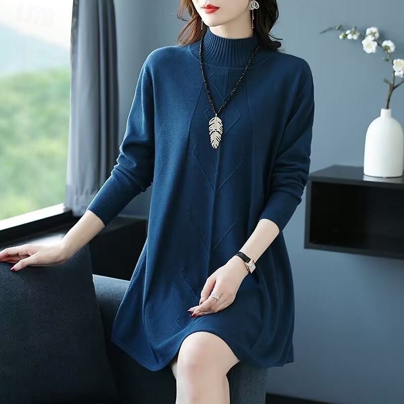 Women's Mini Dress Sweater Dress Casual Dress Elegant Fashion Modern Outdoor Daily Going out Regular Fit Plain Long Sleeve Turtleneck Black Light Green Blue Brown Spring Autumn