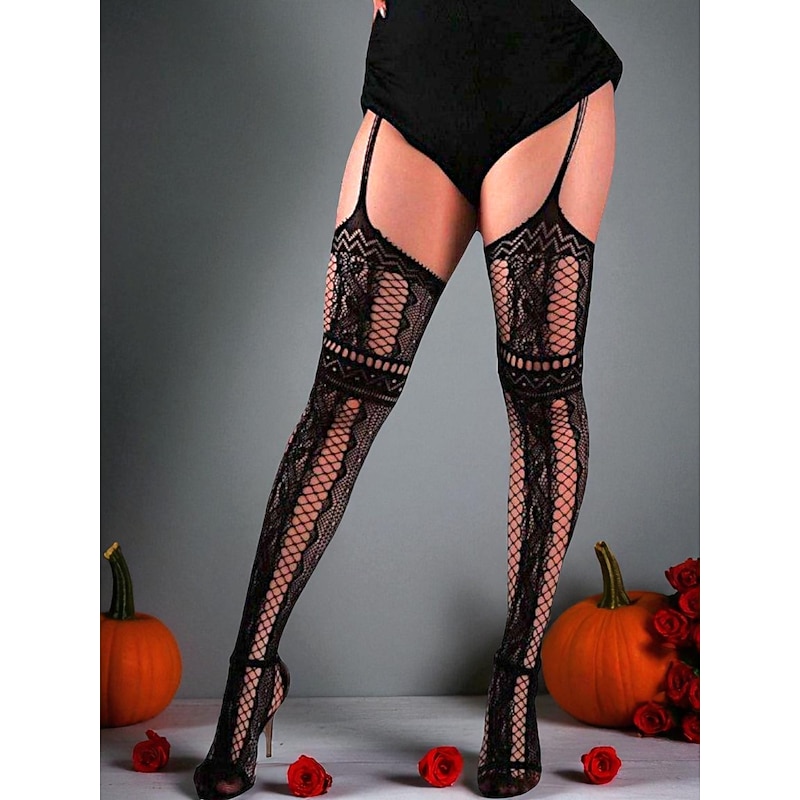 Women's Black Lace Fishnet Stockings, Sexy Gothic Over-the-Knee Socks for Halloween Parties and Costume Cosplay4