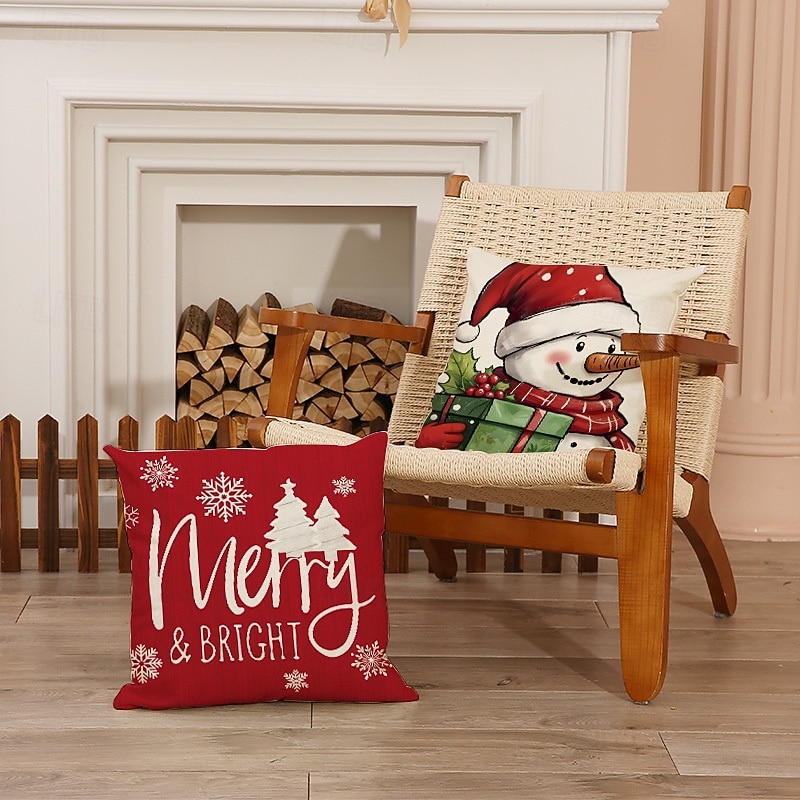 1 pcs Linen Pillow Cover, Cartoon Square Zipper Traditional Classic3