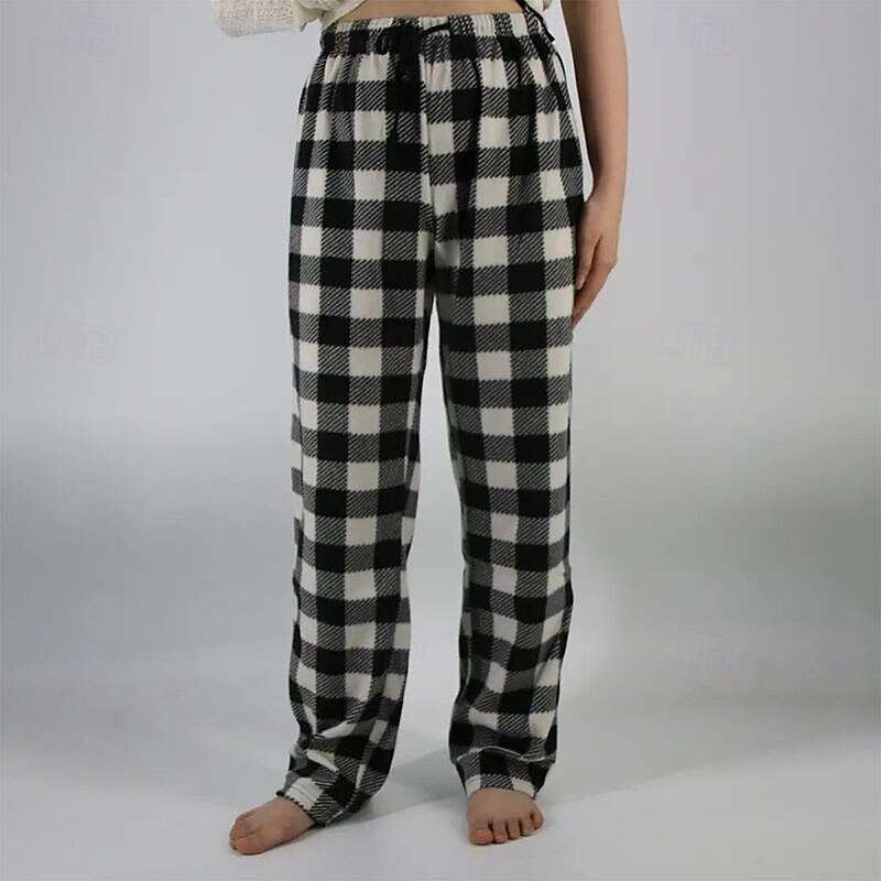 Women's Pajamas Casual Full Length Medium Waist Grid / Plaid Elastic Waist Thermal Warm Comfortable Micro-elastic Home Pink Red Blue Grey Fall Winter Regular Fit4