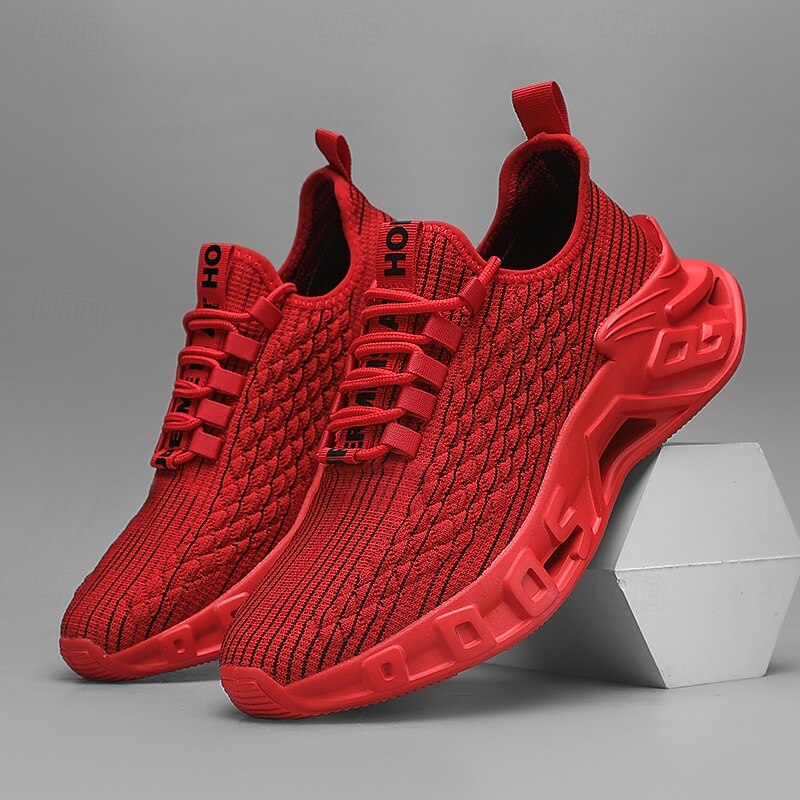 Men's Red Fashion Sneakers – Breathable Lace-Up Sport Shoes with Modern Sole Design for Running, Gym, Streetwear and Casual Weekend Outfits2