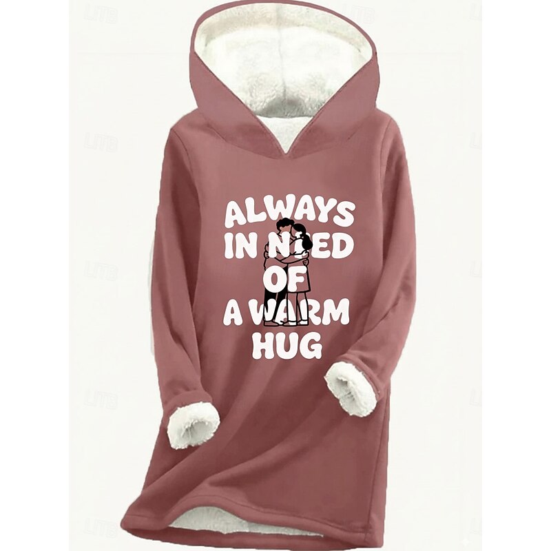 Women's Pullover Hoodie Sweatshirt Graphic Letter Warm Casual Sherpa Fleece Long Sleeve Hooded Long Tops Street Dailywear Casual Print Dark Pink Fall Winter2