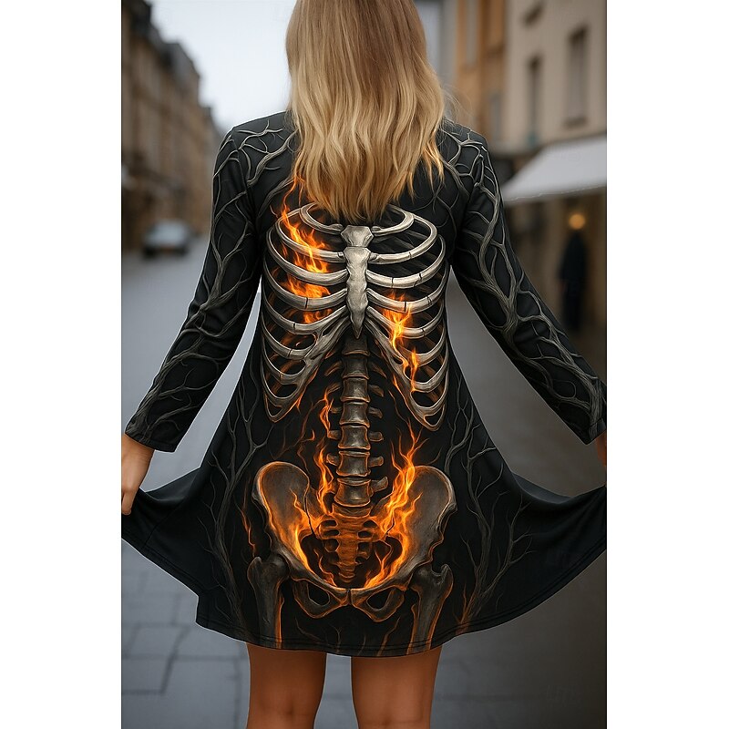 Halloween Skull Women's Cloak / Capes Quick Dry Lightweight Knit Active Exaggerated 3D Casual Long Collarless Regular Fit Long Sleeve Outerwear Black White Orange Fall3