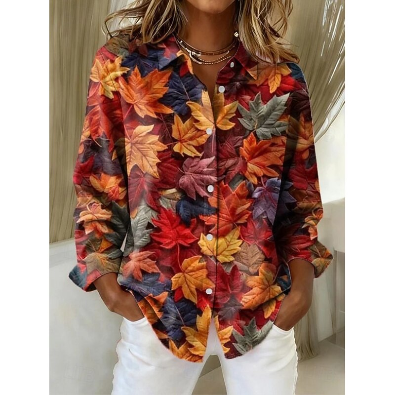 Women's Shirt Floral Graphic Vintage Tropical Daily Long Sleeve Shirt Collar Regular Tops Work Daily Formal Wear Buttons Print White Orange Brown Spring Fall2
