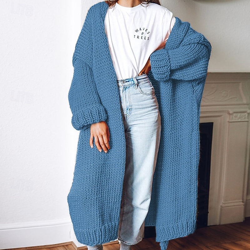 Women's Sweater Cardigan Streetwear Casual Solid Color V Neck Knitted Long Sleeve Long Tops Knit Daily Holiday Going out Wine Red Black Fall Winter2