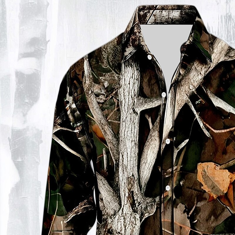 Men's Camo Camouflage Shirt Button Up Shirt Long Sleeve Vintage Retro Outdoor Camping & Hiking Hunting Spring Fall Turndown 3D Print Linen Like Shirt Black Army Green Camouflage4