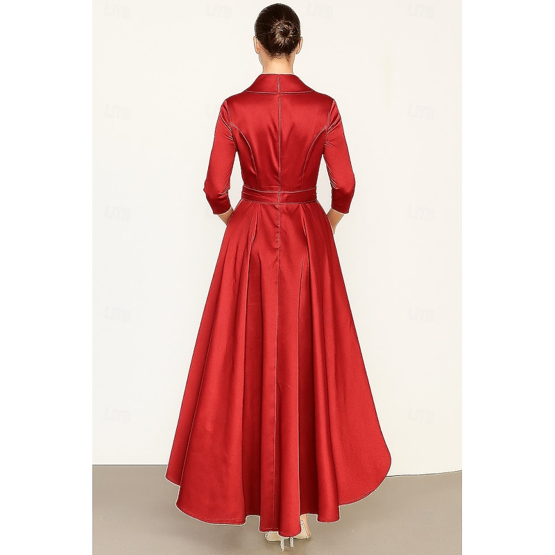 Tuxedo Dress A-Line Formal Wedding Wedding Guest Satin Elegant Vintage 3/4 Sleeve Pleated Ankle Length Shawl Lapel2