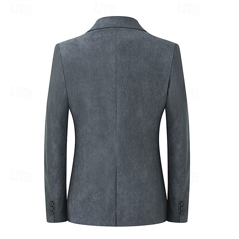 Men's Blazer Corduroy Blazer Business Cocktail Party Wedding Party Fashion Casual Spring Fall Polyester Plain Pocket Buttons Comfortable Single Breasted Blazer Black Navy Blue khaki Gray3
