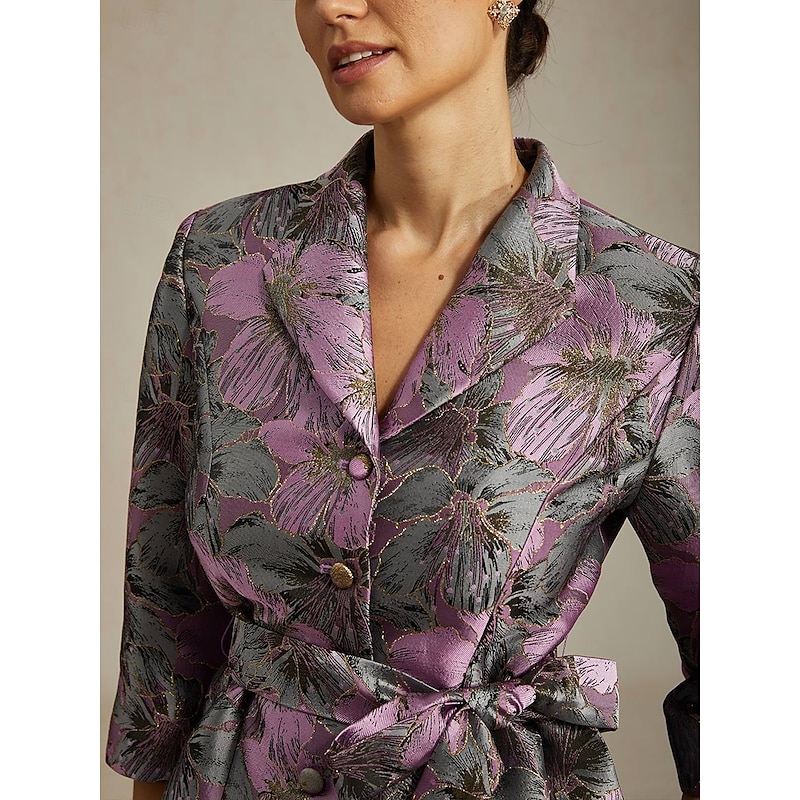 Women's Dressy Tops Floral Elegant Ladies Stylish 3/4 Length Sleeve Shirt Collar Regular Tops Wedding Guest Work Evening Party Purple Spring Fall Winter3