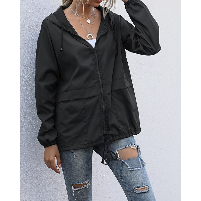 Women's Hoodie Jacket Comfortable Zipper Pocket Casual Plain Vacation Daily Wear Going out Weekend Regular Hooded Regular Fit Long Sleeve Outerwear Black Wine Light Grey Spring Fall4