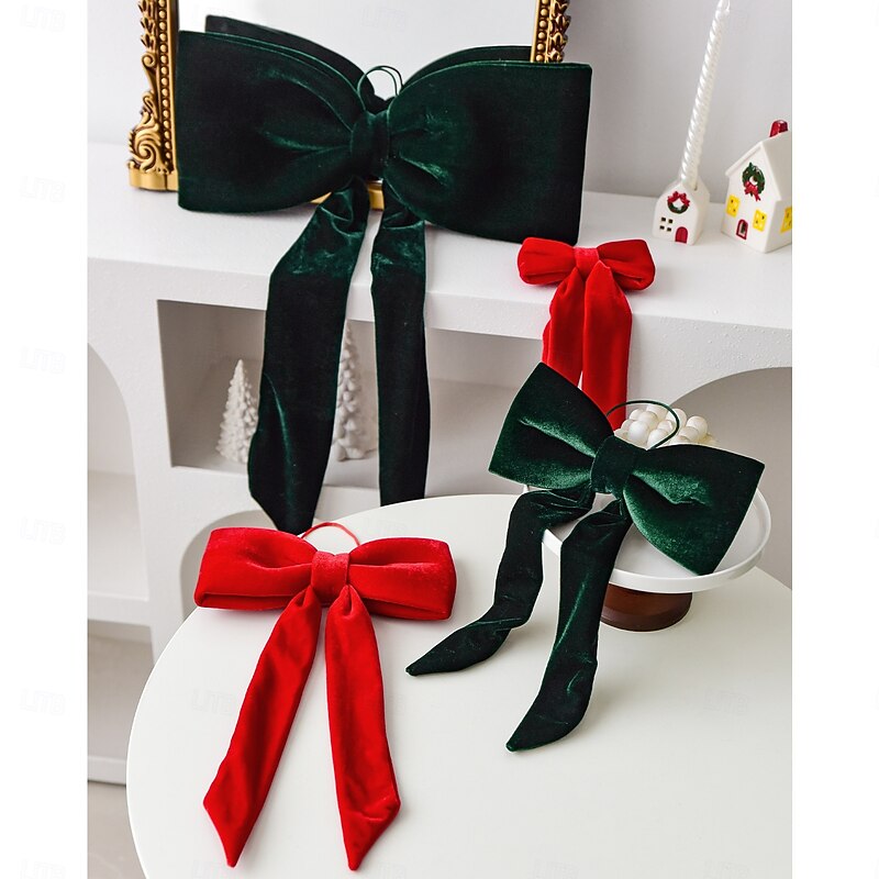 Christmas Bows for Christmas Tree, Large Velvet Ribbon Bows Long Tail, Xmas Ornaments for Tree Decoration, Window Display & Holiday Party Decor3