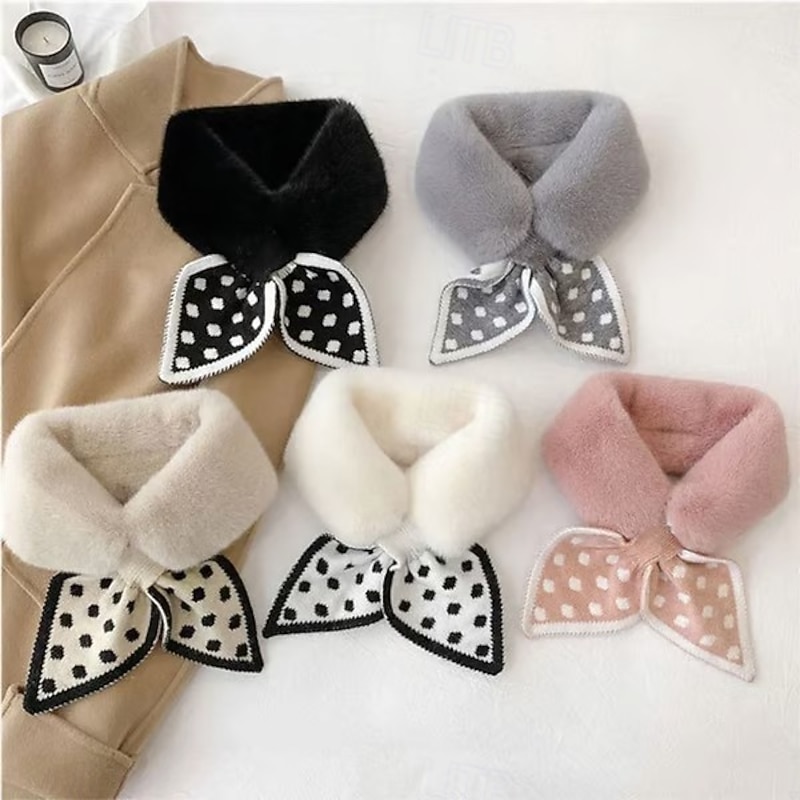 5 Pack All Match Thick Plush Scarf Soft Solid Color Faux Rabbit Fur Winter Neck Warmer Cozy Cross Wrap Shawl Women Fashion Accessories For Cold Weather